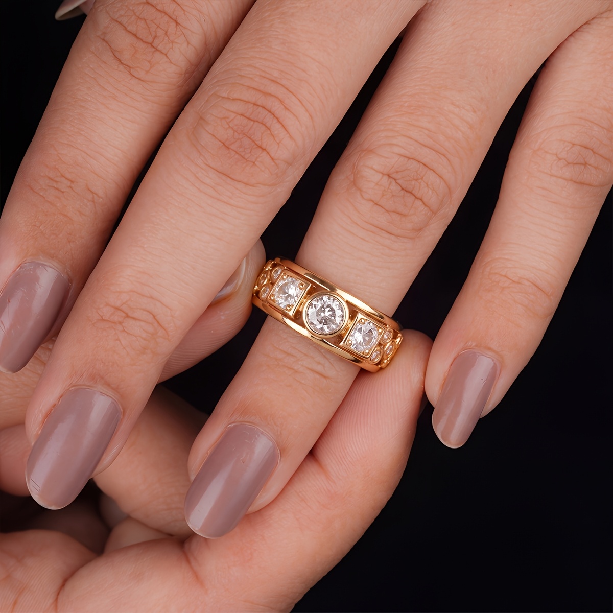 Women's Geometric Round & Square Ring, Elegant Design